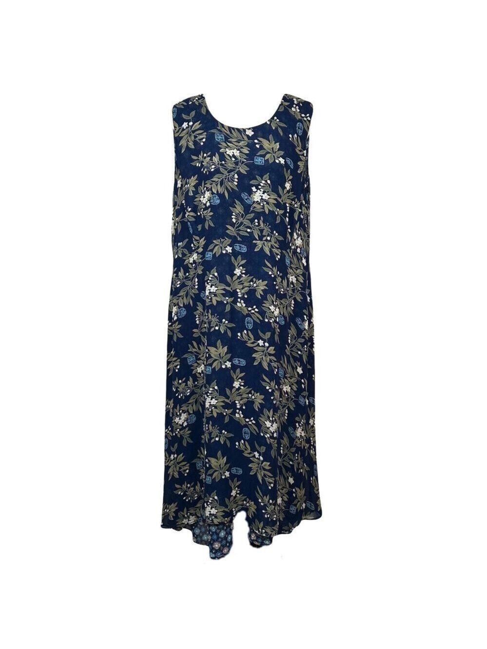 Sag Harbor Blue Floral Reversible Sleeveless Slip Maxi Dress Size 1X